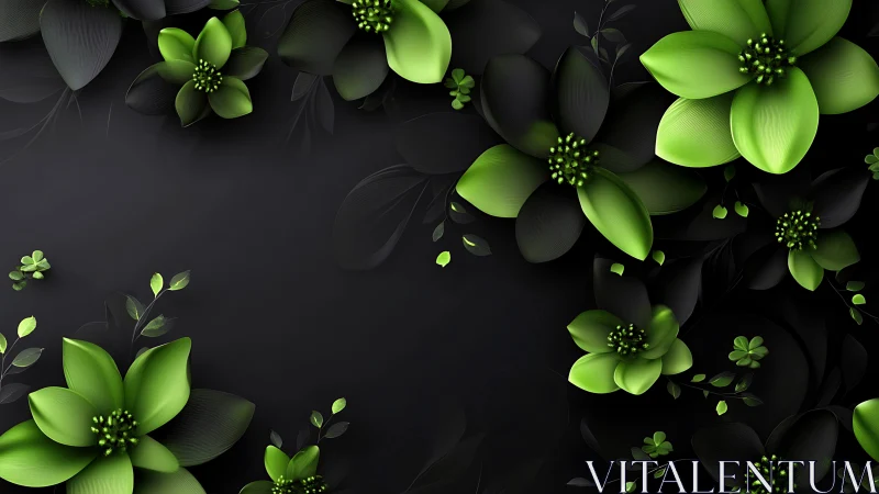 Luminescent Green Floral Composition Against Deep Black Background.