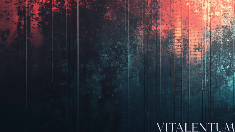 Grunge abstract wall with vertical lines in red and blue tones.