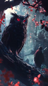 Crimson-eyed forest sentinel studies the cloaked wanderer