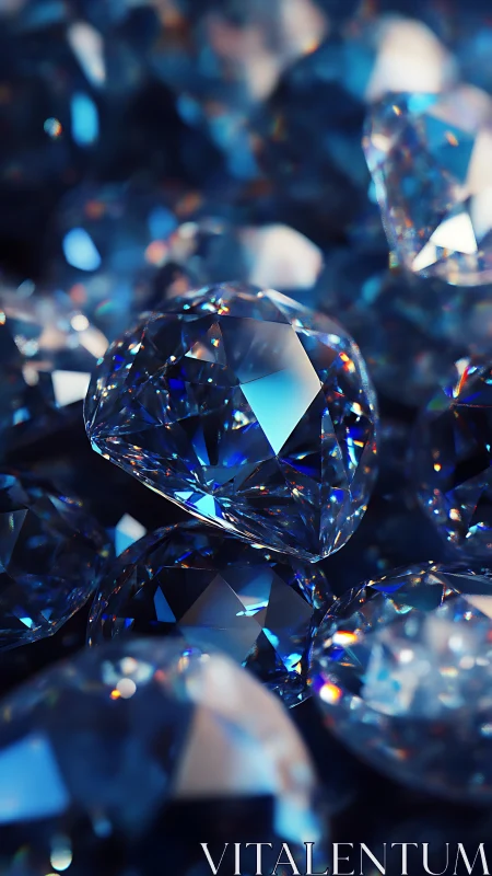 Cluster of blue faceted gemstones under soft light.