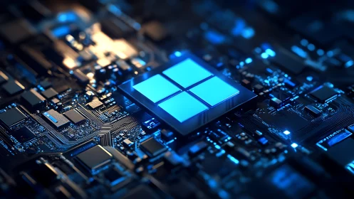 Glowing tech core quietly pulsing at the heart of a board.