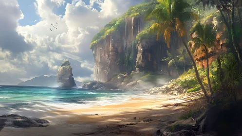 Tropical Paradise: Lush Cliffs Meet Pristine Turquoise Waters