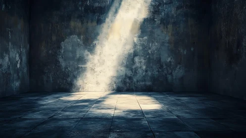 Lonely concrete room pierced by a single shaft of light.