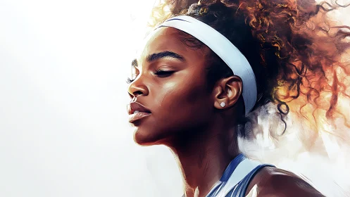 Portrait shows focused female athlete in side profile view