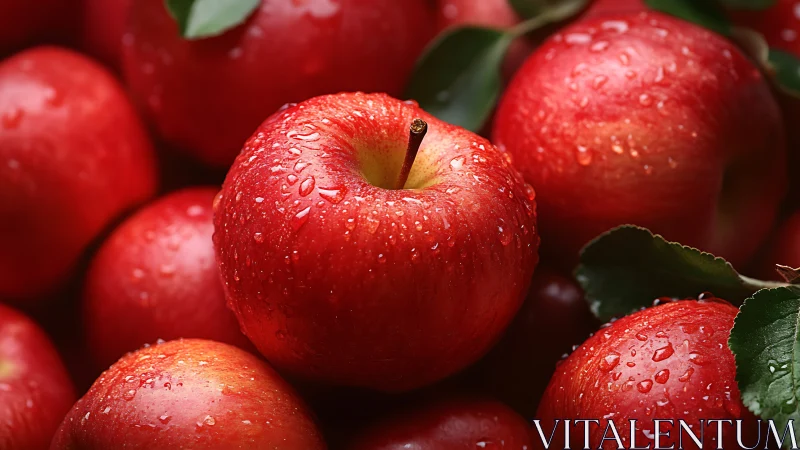 Glistening red apples in tight macro harvest arrangement.