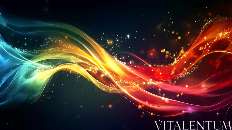 Digital painting of luminous spectral energy ribbons in motion.