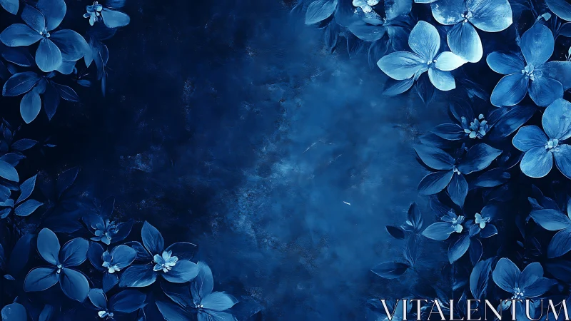 Blue Flowers on Dark Textured Background.