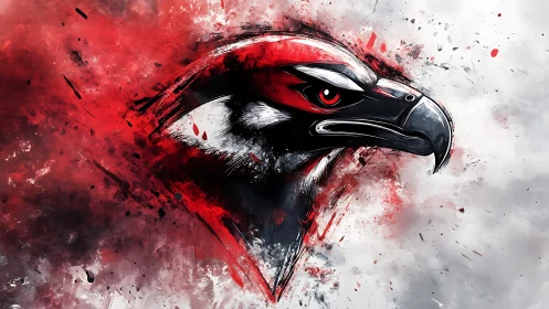 Stylized raptor head rendered with dynamic red brush strokes