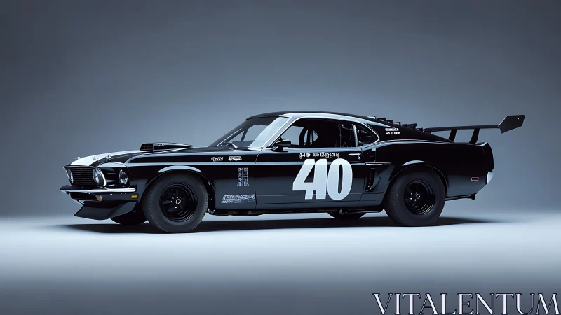 Midnight track predator, black muscle car in racing armor.