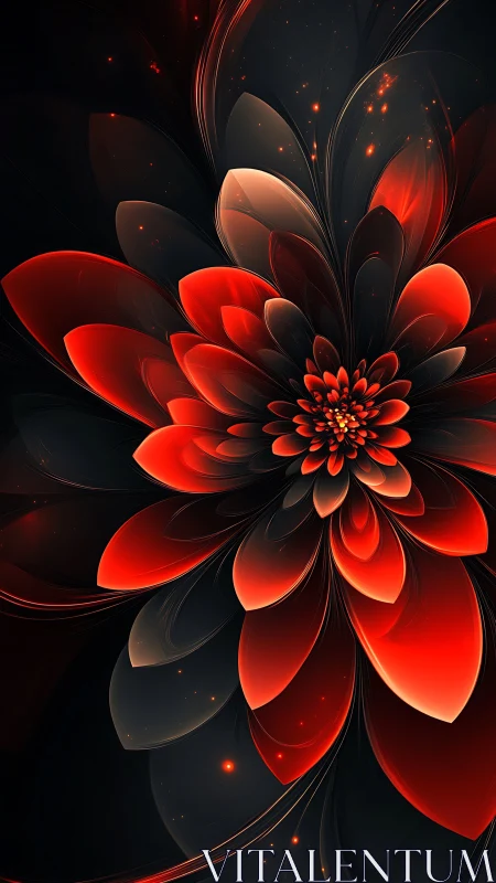 Digital red and black abstract flower with layered petals.