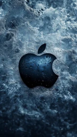 Glossy apple-shaped emblem emerges through turbulent blue water