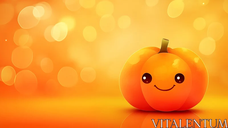 Kawaii orange pumpkin character on glowing bokeh backdrop