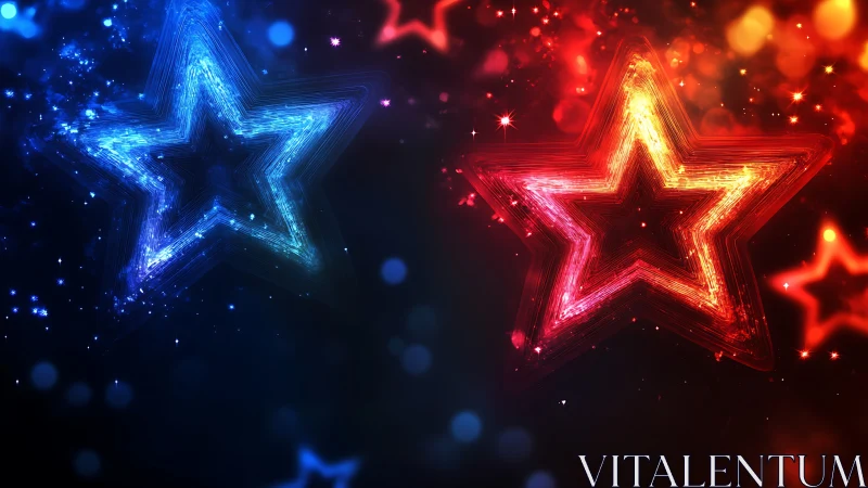 Dual neon star silhouettes form a dynamic bicolor light field