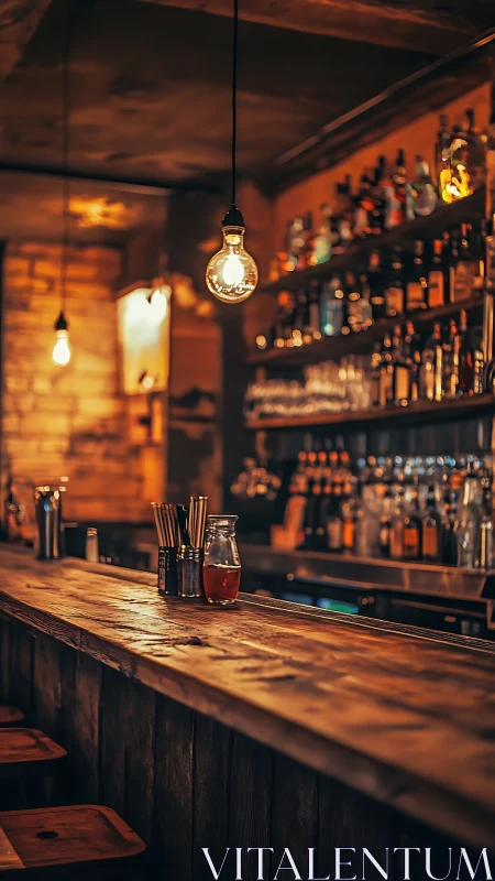 Warm Vintage Bar Interior with Glowing Pendant Lights