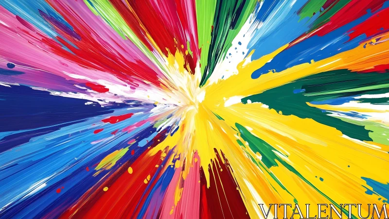 Vibrant explosion of colorful paint splashes in abstract style.
