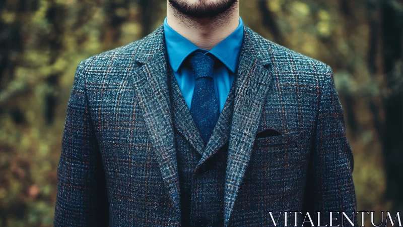 Formally Dressed Male Subject Wearing Wool Blazer in Forest Setting