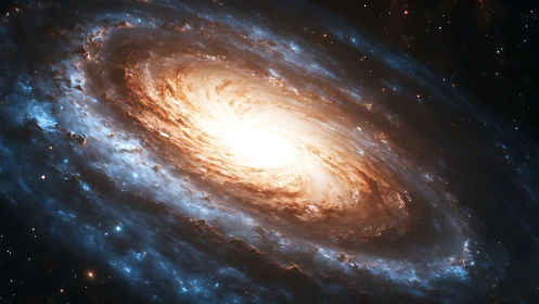 Spiral galaxy core blazes with swirling stellar firestorm.