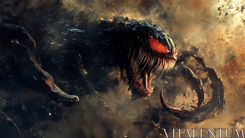 Molten void serpent roaring through a storm of embered ash.