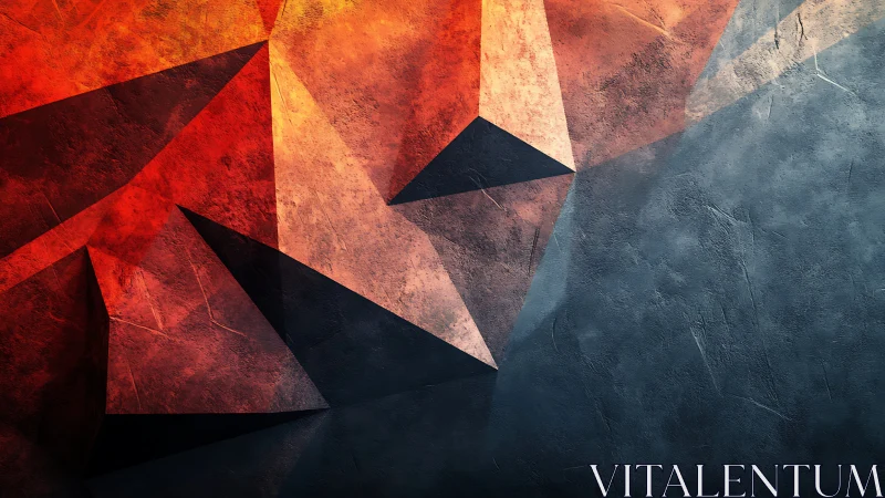 Geometric red and blue abstract low poly textured wall art.