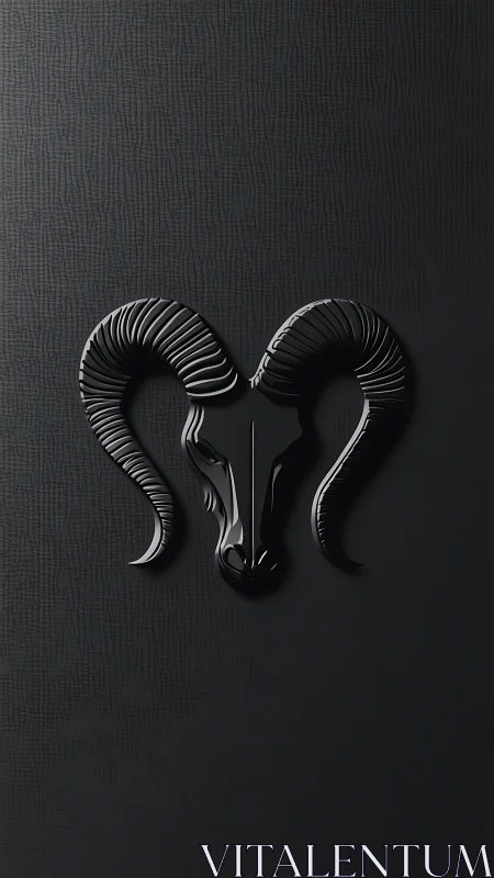 Sleek black ram emblem with sculpted horns on charcoal wall.