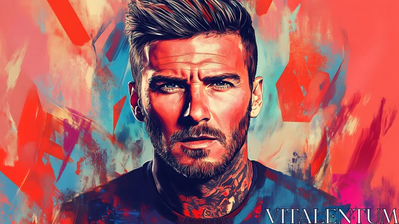 Intense male portrait set in vivid abstract neon gradients