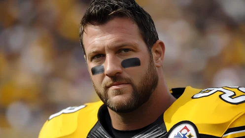 Focused football player in bold yellow game-day uniform.