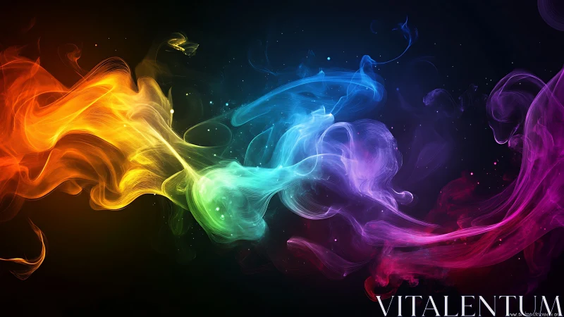 Multicolor luminous nebula wisps on deep black gradient background