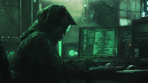 Solitary hooded operator conducts keyboard-driven network intrusion