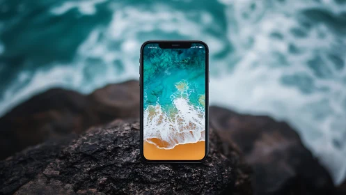 Smartphone Display Aerial Seascape Composition.