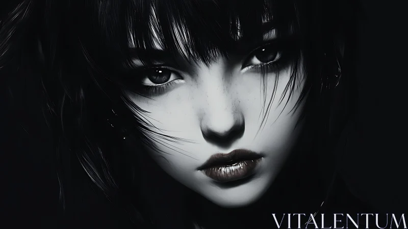 Intense monochrome close up of young woman&rsquo;s digital face.