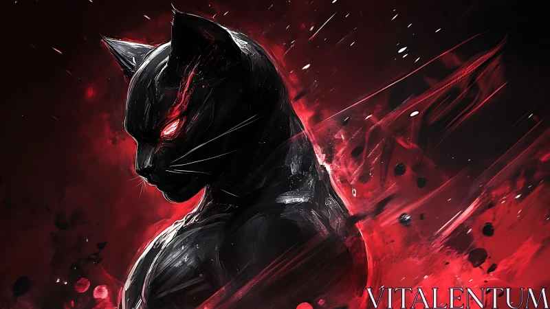 Shadow panther silhouette amid red inferno energy burst.