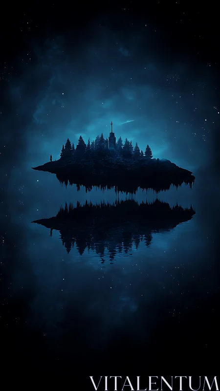 Ethereal Island Cathedral Under Starlit Nocturnal Atmosphere