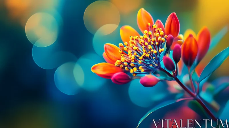 Vibrant tropical flower cluster with warm orange and red petals and yellow stamen