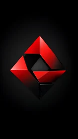 Crimson prism sigil twisting into a sharp digital monolith.