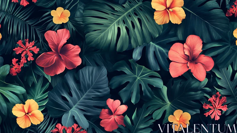 Tropical Paradise: Vibrant Blooms in Lush Green Foliage.
