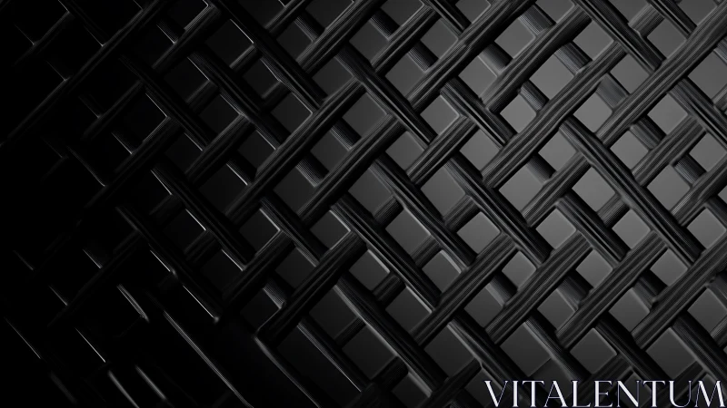 Interwoven black carbon lattice rendered in dramatic oblique light