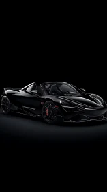 Sleek black supercar glowing softly against deep night.