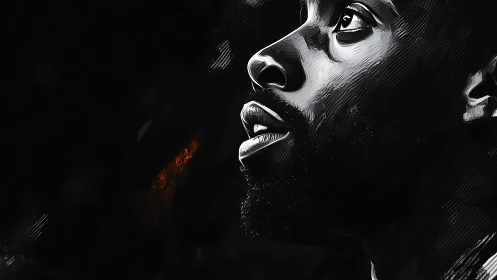 Monochrome side portrait of man in partial profile view.