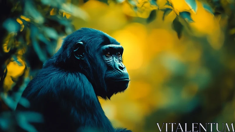 Side-lit gorilla profile rendered with shallow depth of field