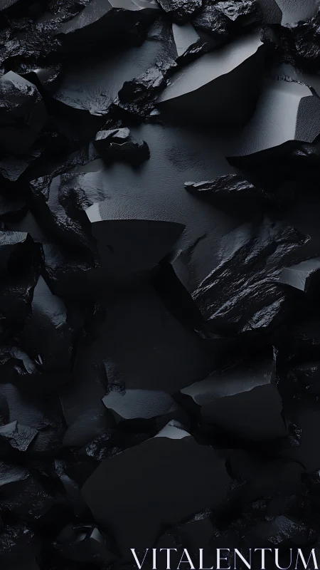 Specular black fracture topology with high-relief surfaces.