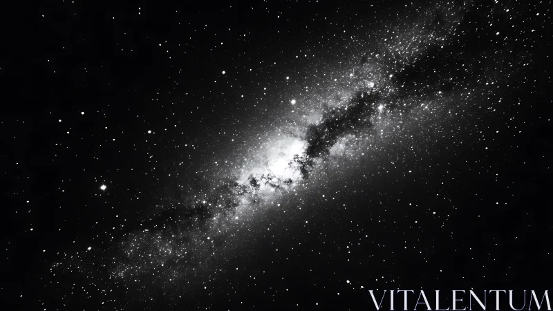 Monochrome star field with dense galactic core band.