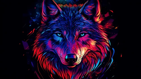 Neon dusk wolf blazing through electric cosmic shadows.