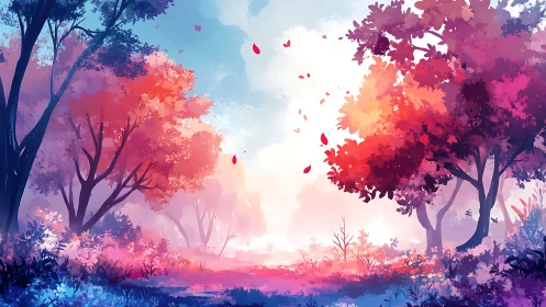 Luminous Woodland Portal With Autumn Foliage.