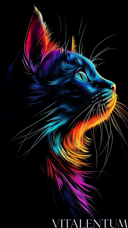 Neon Cat Portrait. Vibrant Digital Art.