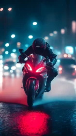 Night ride through neon rain with a fearless street biker.
