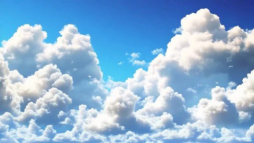 Cumulus cloud formations occupy bright blue daytime sky fully