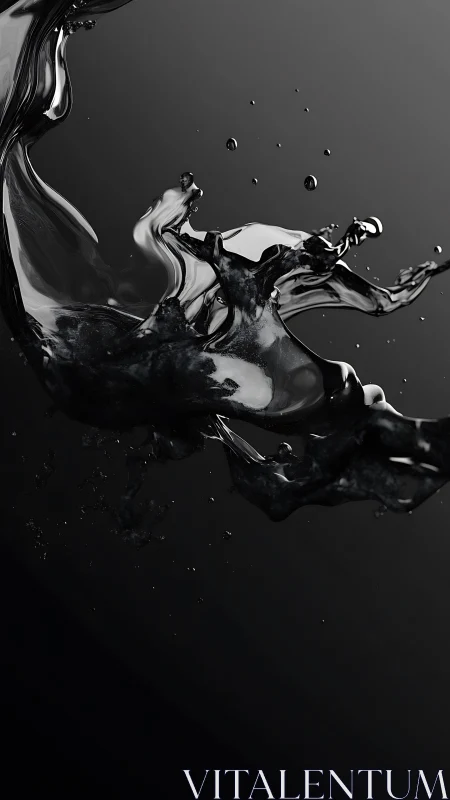 Liquid black splash suspended in high-contrast motion study.