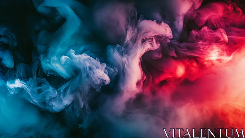 Dreamy swirling clouds of blue and red abstract color play.