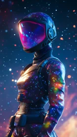 Cosmic astronaut stands under vivid galactic starlight