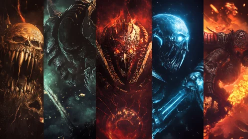 Elemental daemon quintet in high-energy digital combustion.